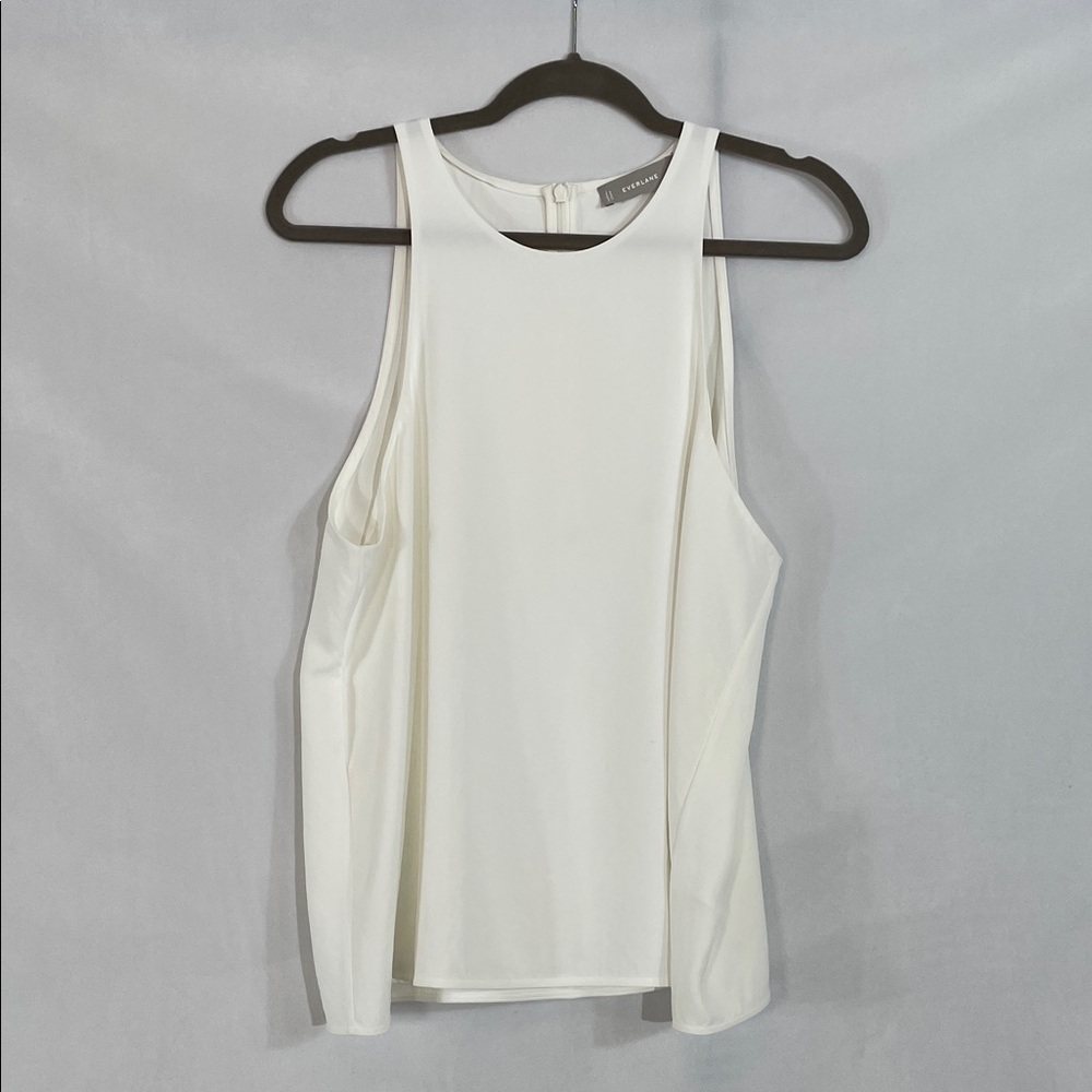 Everlane Tank Shell Top Size 12 Creamy White High Neck 100% Triacetate EUC - Picture 1 of 7